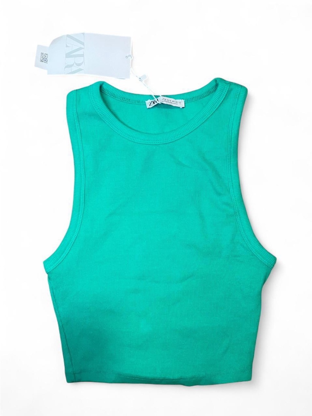 Zara Teal Ribbed Cropped Tank Top